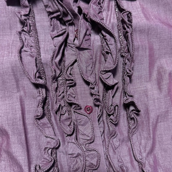 Moda International Women’s Ruffle Front Purple Short Sleeve Cotton Blouse, XL - Picture 3 of 13